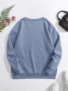 SHEIN Qutie Đồ họa Hoạt hình Lót nhiệt Áo nỉ - Màu xanh bụi bặm - Xem 2