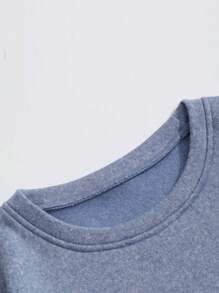 SHEIN Qutie Đồ họa Hoạt hình Lót nhiệt Áo nỉ - Màu xanh bụi bặm - Xem 4