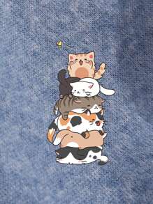 SHEIN Qutie Đồ họa Hoạt hình Lót nhiệt Áo nỉ - Màu xanh bụi bặm - Xem 5