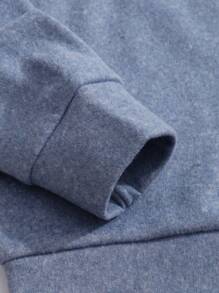 SHEIN Qutie Đồ họa Hoạt hình Lót nhiệt Áo nỉ - Màu xanh bụi bặm - Xem 6