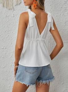 SHEIN VCAY Tie Shoulder Frill Trim Peplum Tank Top