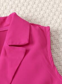 SHEIN Tween Girl Solid Belted Vest Blazer & Trousers - Hot Pink - View 4