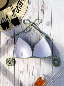 Top bikini halter unicolor - Verde - Ver 2
