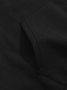 INAWLY Slogan Graphic Kangaroo Pocket Drawstring Thermal Hoodie FREE HUGS Just Kidding Don't Touch Me - Black - View 3