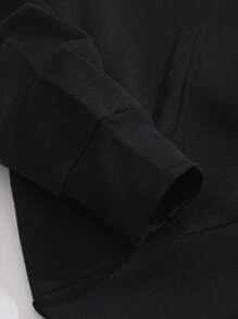 INAWLY Slogan Graphic Kangaroo Pocket Drawstring Thermal Hoodie FREE HUGS Just Kidding Don't Touch Me - Black - View 4