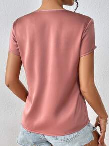 SHEIN Clasi Solid Twist Front Blouse - Dusty Pink - View 2