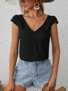 SHEIN VCAY Chấm Swiss Guipure Ren tương phản Không lưng Áo sơ mi - màu đen - Xem 2