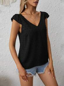 SHEIN VCAY Chấm Swiss Guipure Ren tương phản Không lưng Áo sơ mi - màu đen - Xem 3