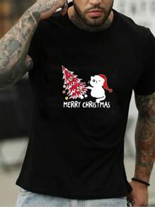 男士聖誕圖案T恤 - 黑色 - 查看 1