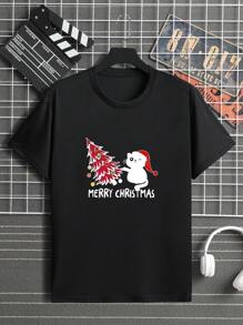 男士聖誕圖案T恤 - 黑色 - 查看 5
