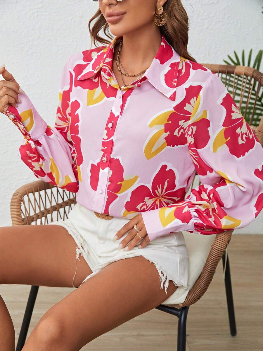 SHEIN VCAY 印花前紐扣襯衫 - 彩色 - 查看 1