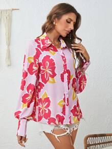 SHEIN VCAY 印花前紐扣襯衫 - 彩色 - 查看 4