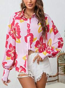 SHEIN VCAY 印花前紐扣襯衫 - 彩色 - 查看 5