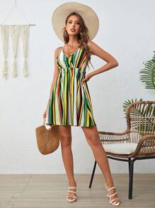 SHEIN VCAY Striped Print Cami Dress - Multicolor - View 4