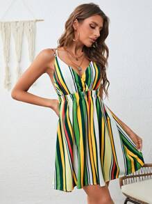 SHEIN VCAY Striped Print Cami Dress - Multicolor - View 5