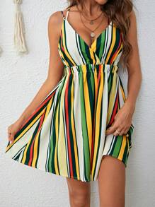 SHEIN VCAY Striped Print Cami Dress - Multicolor - View 6