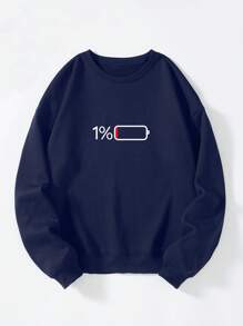 Men Battery Print Thermal Lined Sweatshirt - Navy Blue - View 1