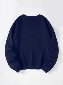 Men Battery Print Thermal Lined Sweatshirt - Navy Blue - View 2