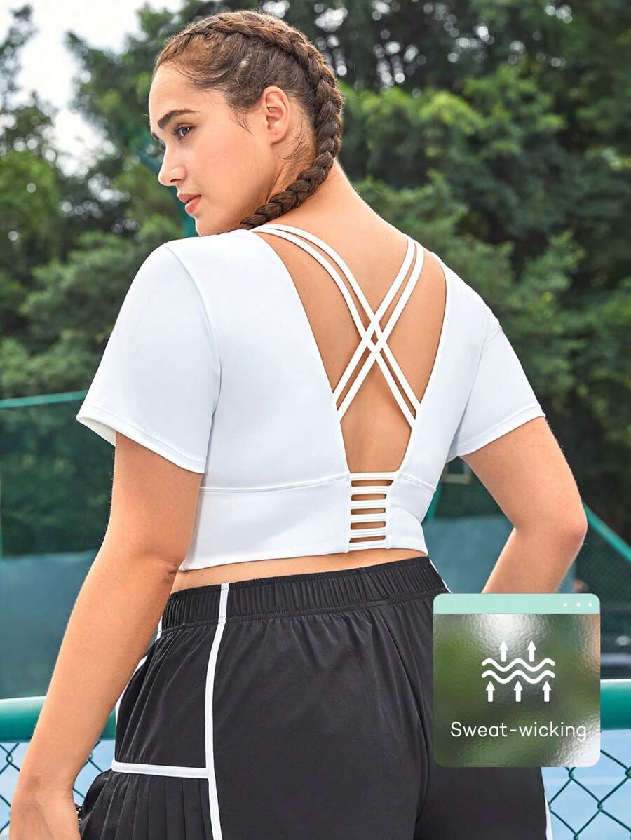 Easithlete 加肯字紋後背無背心運動背心上衣，女性網球服裝