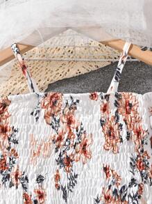SHEIN Adolescent Fille Imprimé Floral À Épaules Dénudées T-shirt & Asymétrique Short