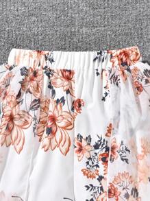 SHEIN Adolescent Fille Imprimé Floral À Épaules Dénudées T-shirt & Asymétrique Short