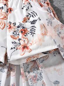 SHEIN Adolescent Fille Imprimé Floral À Épaules Dénudées T-shirt & Asymétrique Short