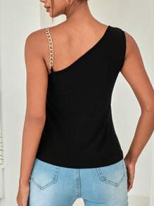 EURMUSE 鏈條細節不對稱領上衣 - 黑色 - 查看 2