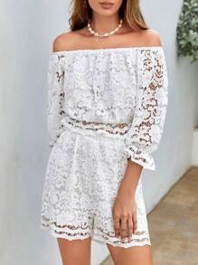 Bohemela 一字肩荷葉袖蕾絲上衣和短褲