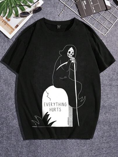 Darker Days 男士標語&骷髅頭圖案T恤
