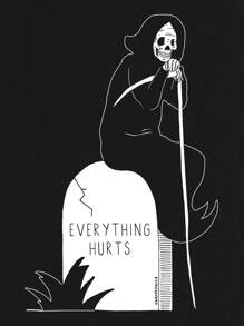 Darker Days 男士標語&骷髅頭圖案T恤 - 黑色 - 查看 2