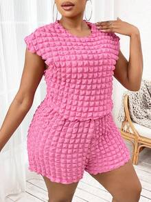 SHEIN SXY Hơn Áo phông trơn & Quần short - Hồng - Xem 3