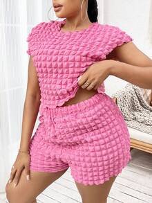 SHEIN SXY Hơn Áo phông trơn & Quần short - Hồng - Xem 4