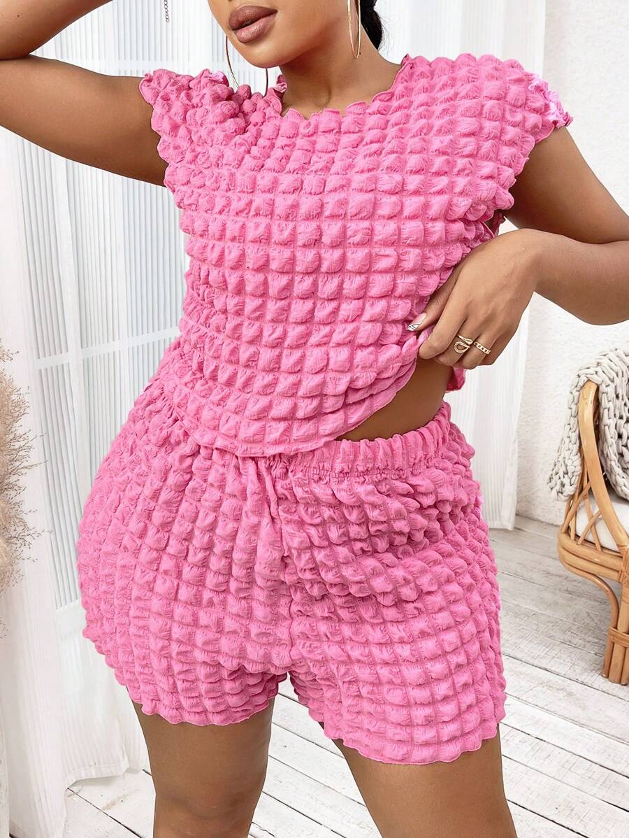 SHEIN SXY Hơn Áo phông trơn & Quần short - Hồng - Xem 1