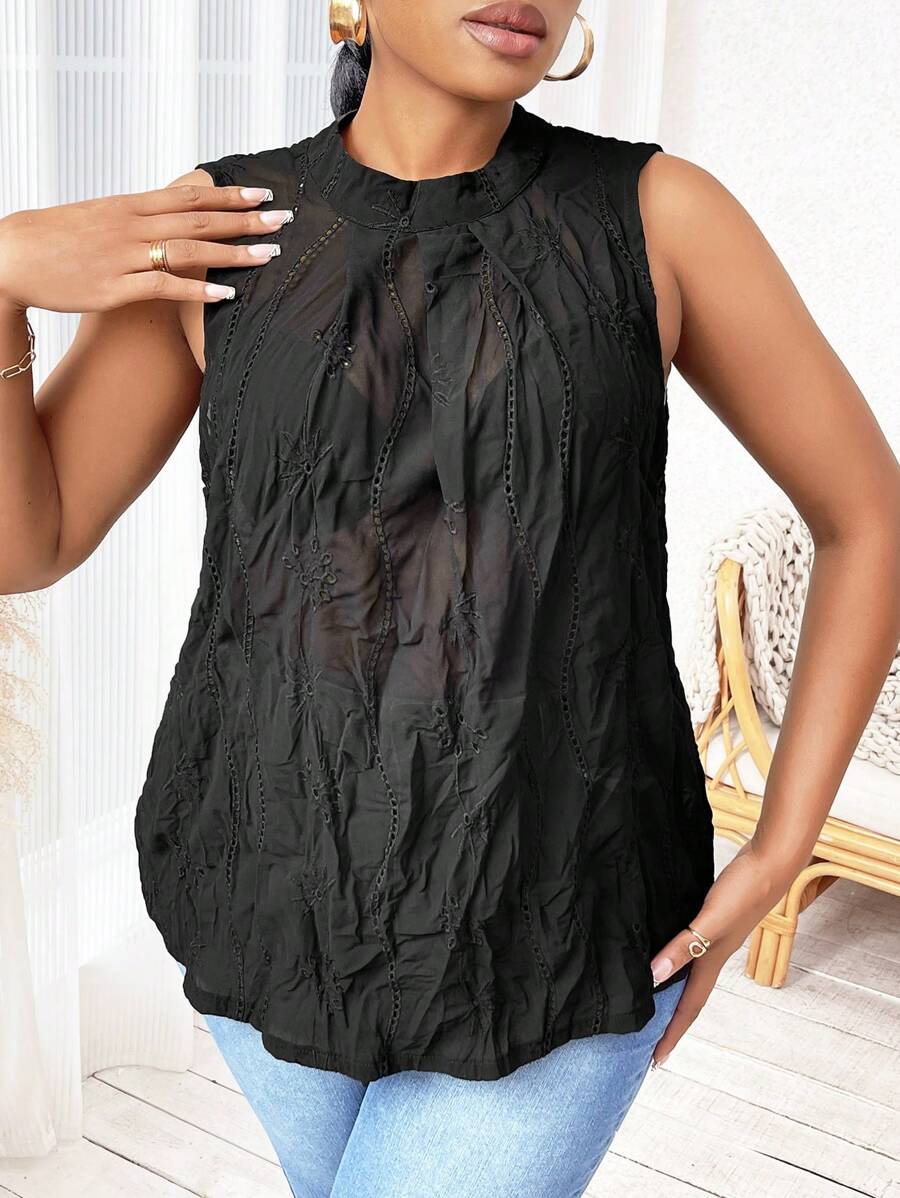 SHEIN VCAY 大碼素色無袖襯衫