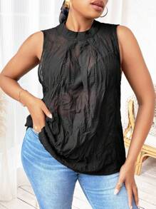 SHEIN VCAY 大碼素色無袖襯衫