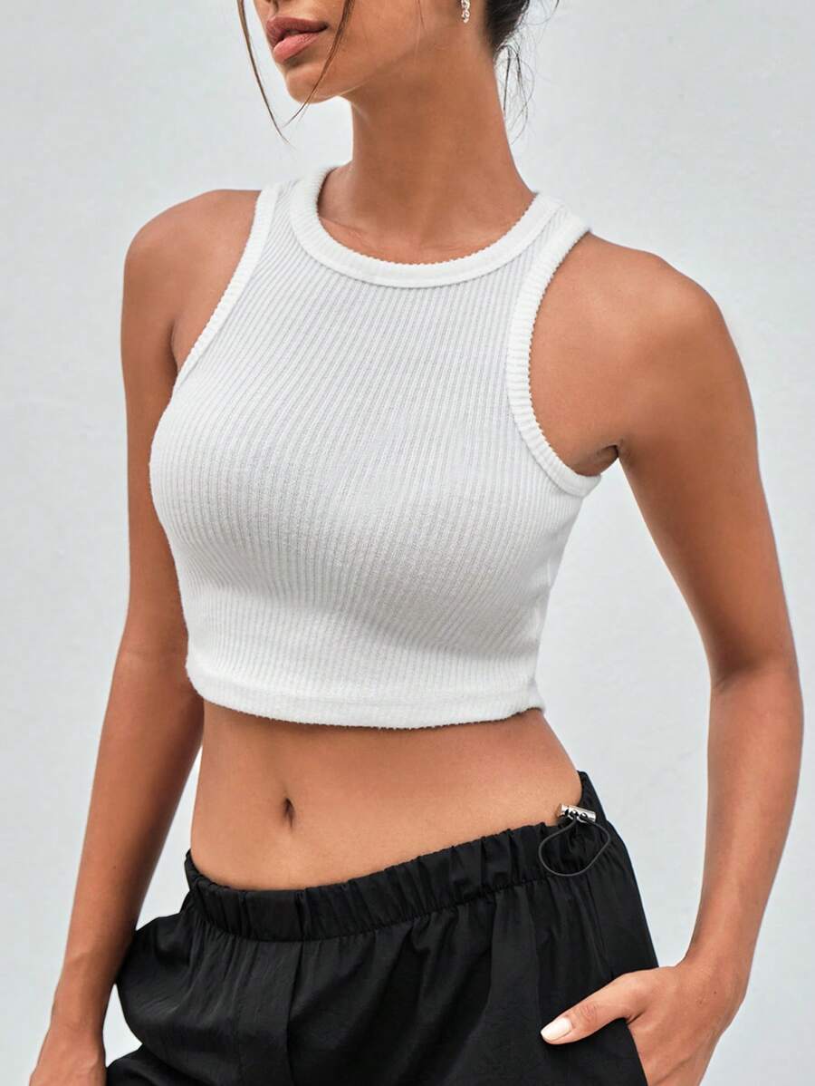 Cottnline 素色短款背心 - 白色 - 查看 1