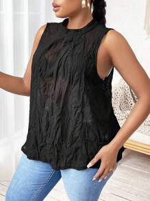 SHEIN VCAY 大碼素色無袖襯衫