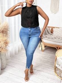 SHEIN VCAY 大碼素色無袖襯衫