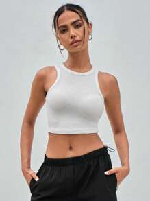 Cottnline 素色短款背心 - 白色 - 查看 3