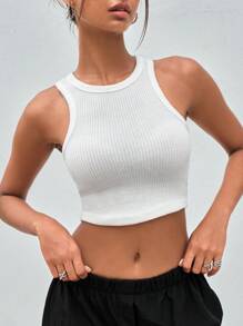 Cottnline 素色短款背心 - 白色 - 查看 6