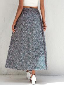 SHEIN LUNE Ditsy Floral Print Button Front Split Thigh Skirt - Multicolor - View 2