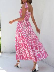 SHEIN VCAY Allover Print One Shoulder Ruffle Hem Dress - Pink - View 2