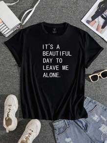 SHEIN EZwear 大碼標語圖案T恤