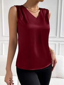 EMERY ROSE Áo cánh không tay cổ chữ V trơn, áo không tay - Màu Đỏ Sâu - Xem 5