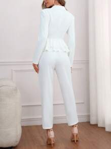 SHEIN Privé Double Breasted Peplum Blazer & Pants - White - View 2