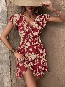 SHEIN VCAY In hoa áo tay bướm Đầm - Nhiều màu - Xem 5