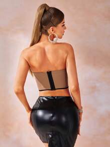 Allurite 撞色滾邊緊身上衣抹胸上衣 - 杏色 - 查看 2