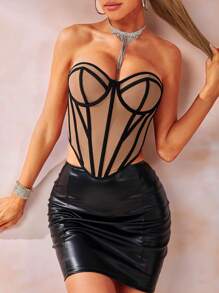 Allurite 撞色滾邊緊身上衣抹胸上衣 - 杏色 - 查看 6