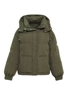 DAZY 贴片细节落肩抽绳连帽夹棉大衣 - 軍綠色 - 查看 12