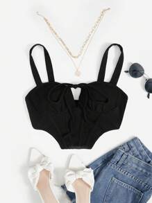 SHEIN EZwear Knot Detail Asymmetrical Hem Cami Top - Black - View 1